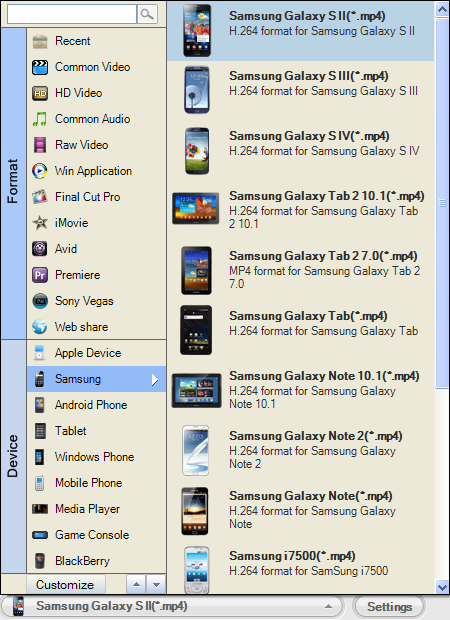 set galaxy tablet output